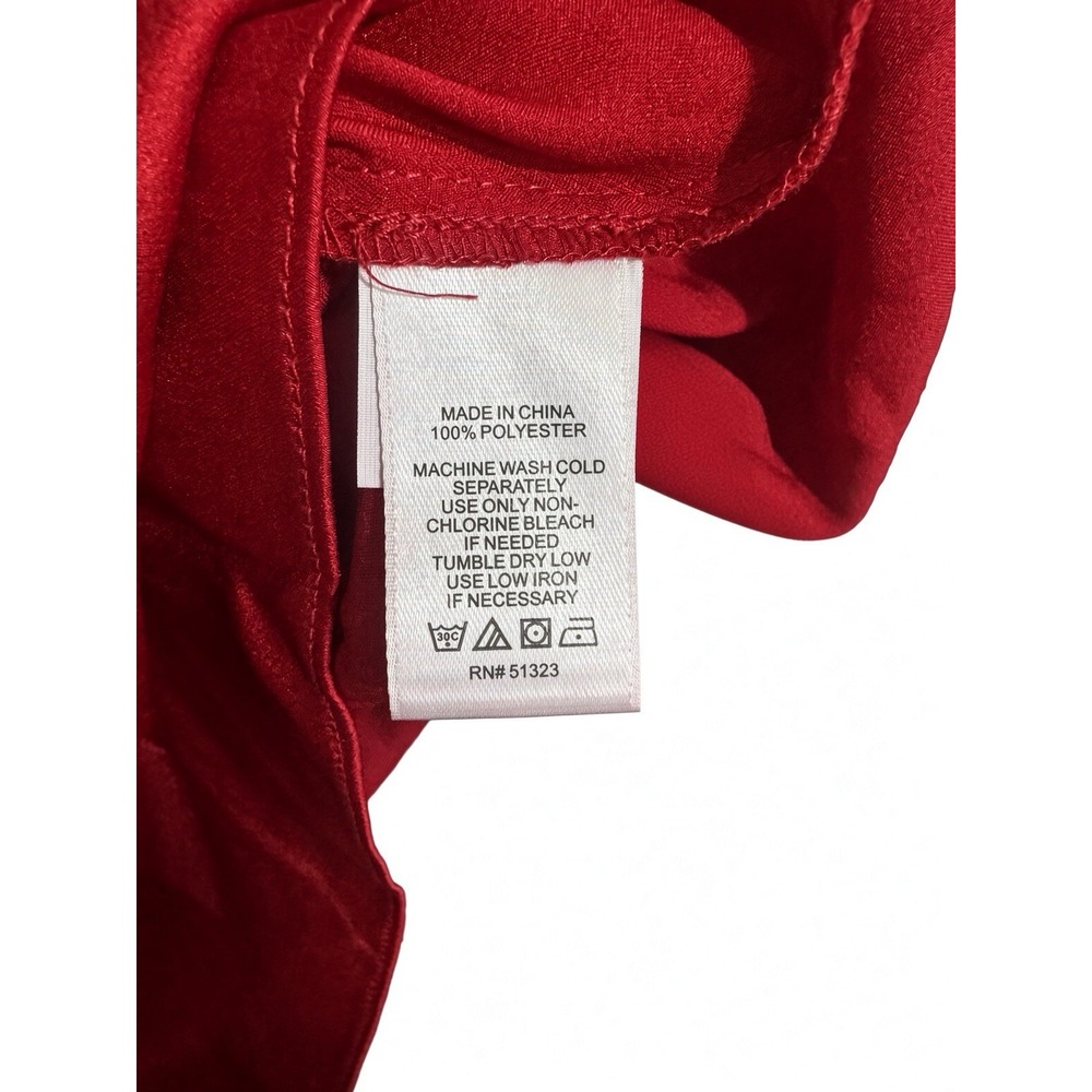 1.  STATE Red Long Sleeve Blouse XXL Keyhole Mock Neck Satin Polyester - Picture 9 of 9